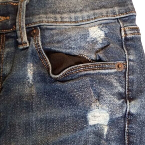 Mudd Size 7 Jeans Juniors Low Rise Skinny Distressed Flex Stretch Blue Denim - Picture 7 of 8